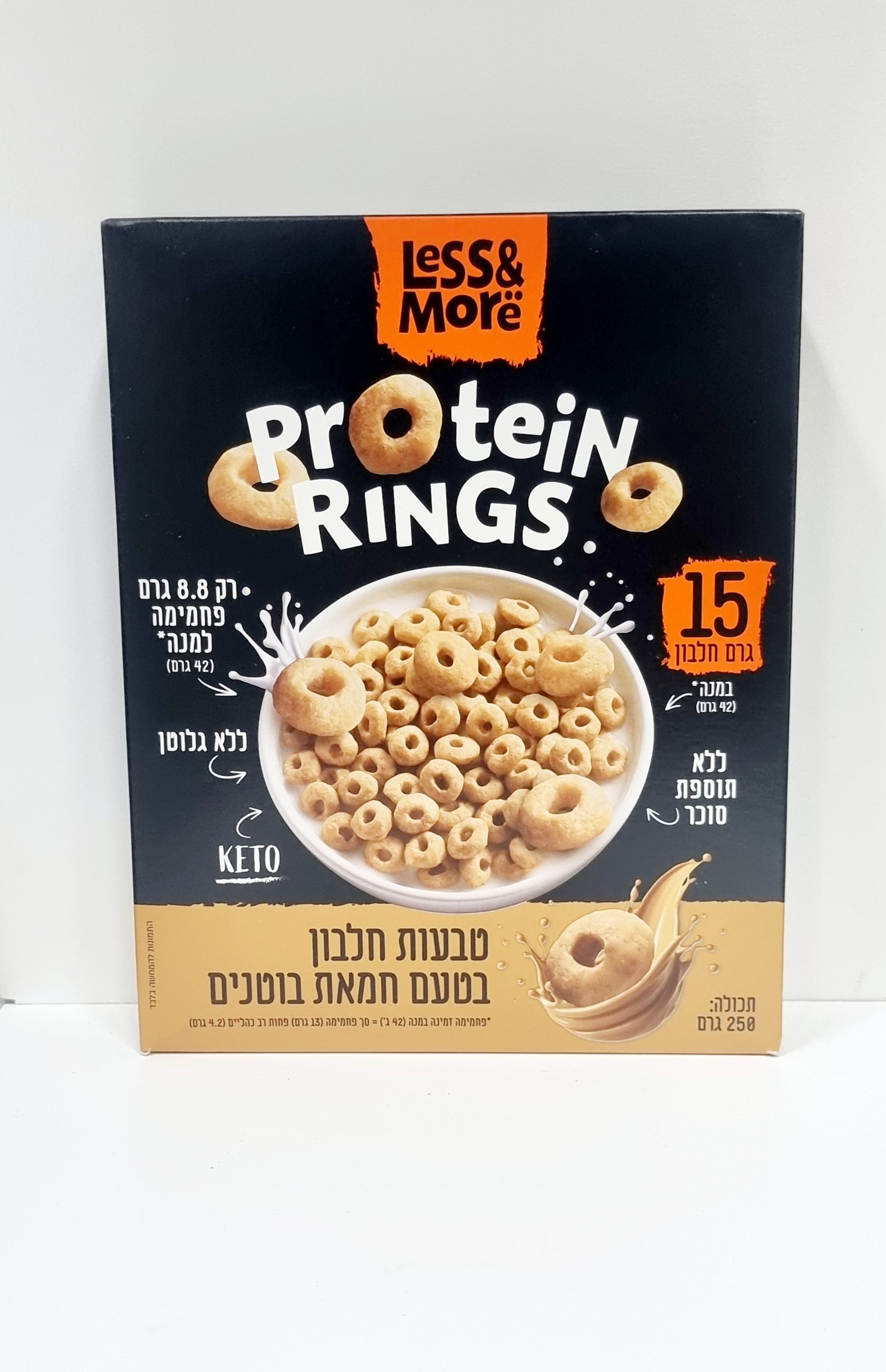 טבעות חלבון, חמאת בוטנים ללא תוספת סוכר קיטו 250 גרם - Less & More