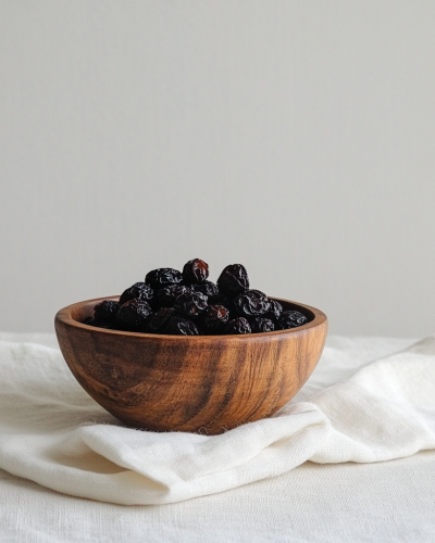 aviv8941_Dried_black_cherries_in_a_wooden_bowl_on_a_table_with__bb27969e-7a4b-44b6-a7bc-213dc1d3ee39