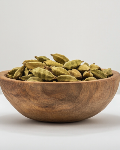 aviv8941_Green_cardamom_in_a_wooden_bowl_on_a_table_with_a_whit_32f277a1-4075-4e9b-82d5-c30223f3cba0