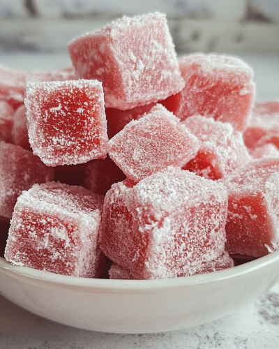 aviv8941_Red_Turkish_delight_squares_in_a_bowl_on_a_table_with__0973872a-1eac-413b-91e5-8413db6d22eb
