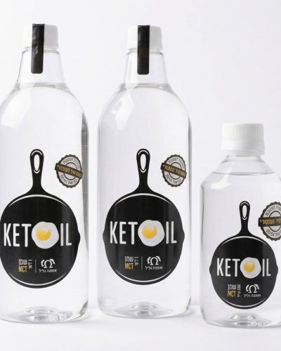 שני בקבוקי שמן MCT של KETOIL מאומגה גליל, 1 ליטר כל אחד, ובקבוק 300 מ"ל