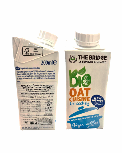 תחליף שמנת לבישול שיבולת שועל אורגני